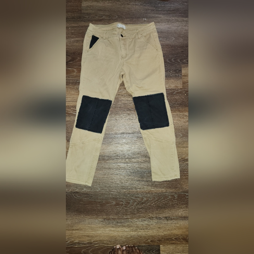 Free People Knee Patch Pants Womens 10 Skinny Chinos Tan Urban Military Grunge